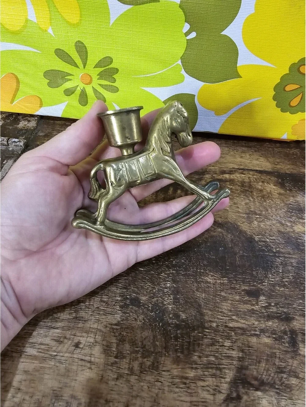 Vintage Brass Rocking Horse Candle Stick Holder